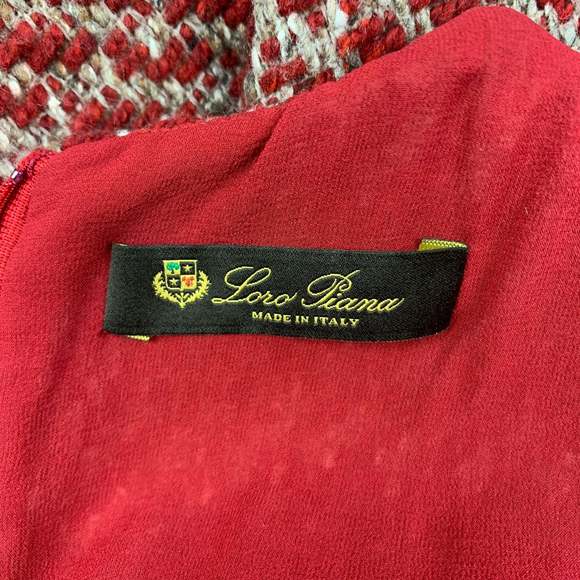LORO PIANA Red & Taupe Textured Boucle Cashmere Blend Shift Dress - Picture 5 of 5